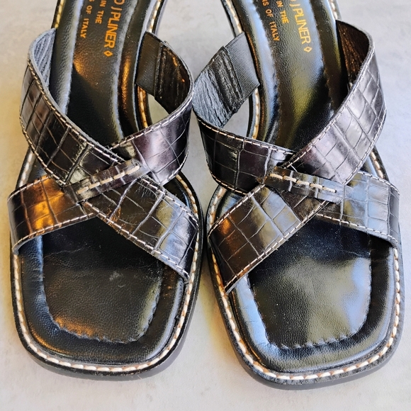 Donald J Pliner Viru Sandals Womens 6.5 Black Kogi Square Open Toe 3" Heel Italy - Picture 3 of 12